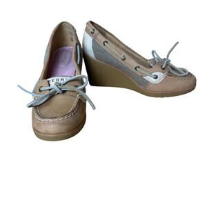 Sperry Women's Goldfish Topsider Platform Wedge Boat Shoes Tan Leather Size 7.5M